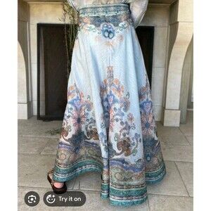 New Benaar LA Katherine Tie Waist Maxi Skirt - Blue Size L Large: 32"-33"